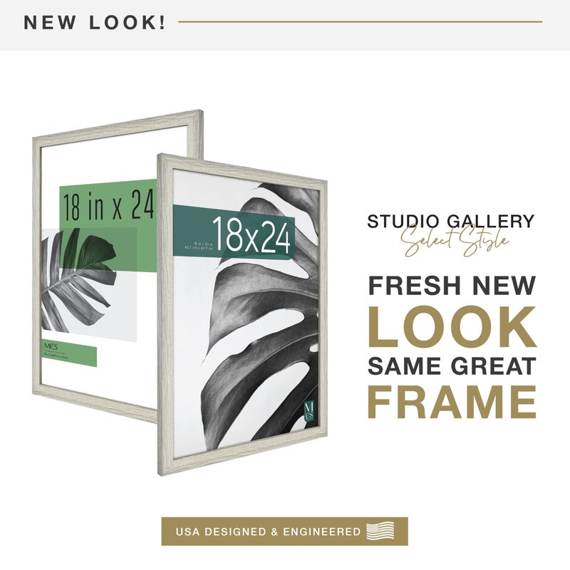 MCS Studio Gallery 18x24 Poster Frame Gray Woodgrain Engineered Wood, Vertical & Horizontal Wall Hanging Large Picture Frame for Photos, Posters & Art Prints (1-Pack) - Image 2